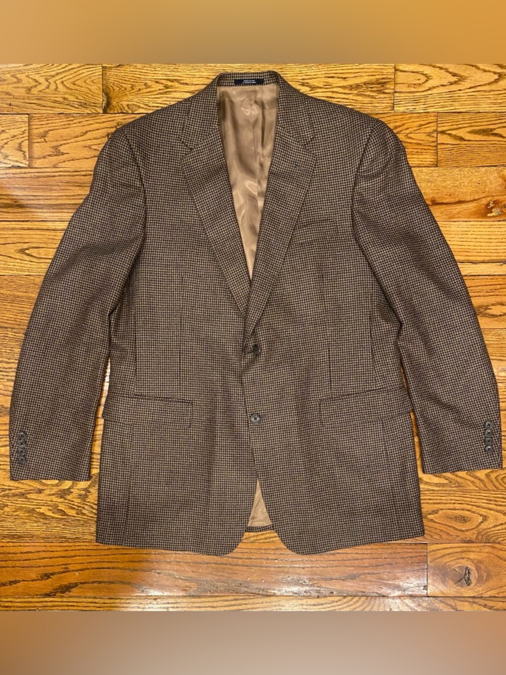 Hart Schaffner Marx Brown & Tan Houndstooth Blazer Jacket Sportscoat - Size 44L